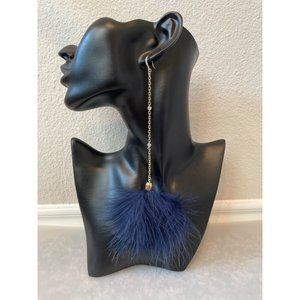 NWT Ettika 18k Gold Plated Chain Pave Detail Blue Feather Pom Duster